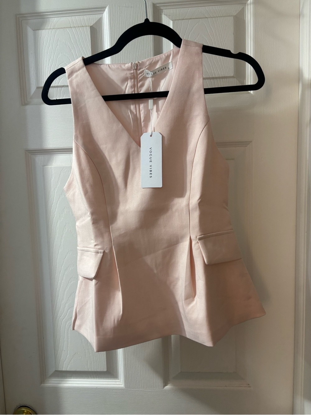 Vogue Vibes Blush Pink Sleeveless Peplum Top with flare pants